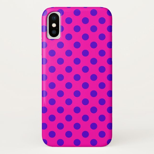 Blue polka dots on fuchsia Case-Mate iPhone case (Back)