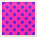 Blue polka dots on fuchsia glass coaster<br><div class="desc">Blue polka dots on fuchsia</div>