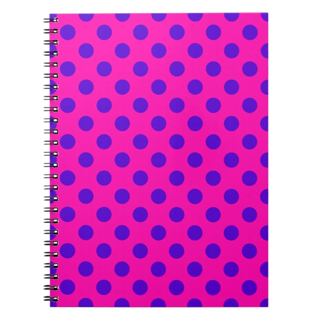 Blue polka dots on fuchsia spiral notebook (Front)