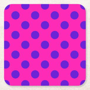 Blue polka dots on fuchsia square paper coaster