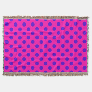 Blue polka dots on fuchsia throw blanket