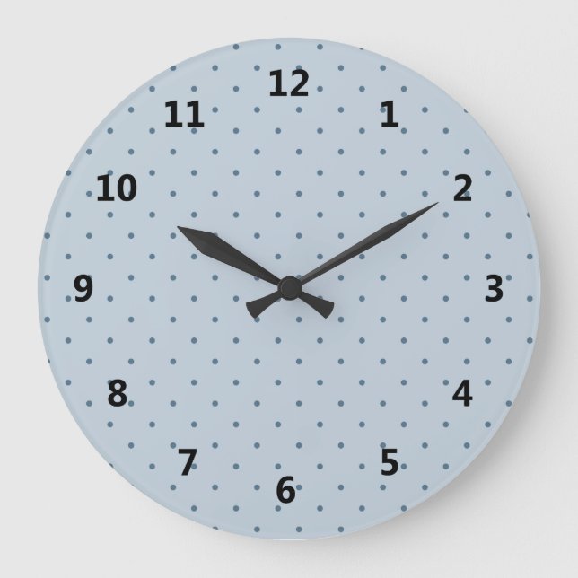 Blue Polka Dots on Lighter Blue Large Clock (Front)