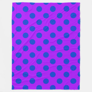 Blue polka dots on purple fleece blanket
