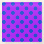 Blue polka dots on purple glass coaster<br><div class="desc">Blue polka dots on purple</div>