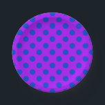 Blue polka dots on purple paper plate<br><div class="desc">Blue polka dots on purple</div>