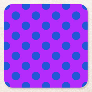 Blue polka dots on purple square paper coaster
