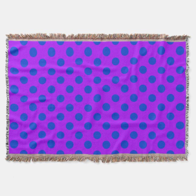 Blue polka dots on purple throw blanket (Front)