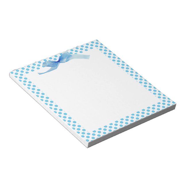 Blue Polka Dots on White Notepad (Angled)