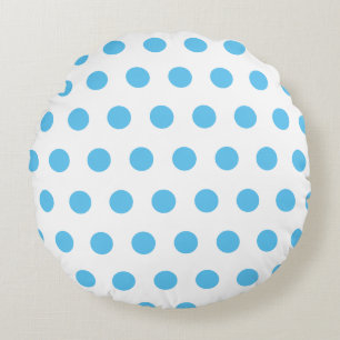 Blue polka dots pattern on white round pillow