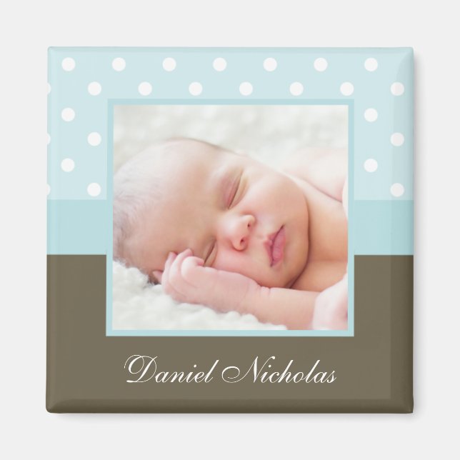 Blue Polka Dots Photo Frame Magnet (Front)