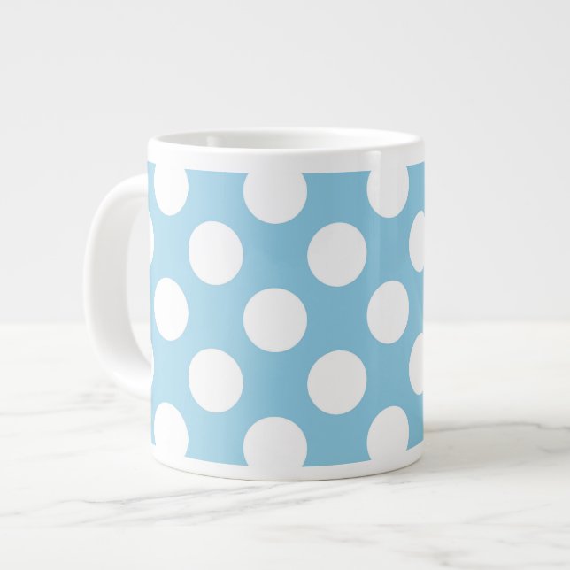 Blue Polka Dots, Polka Dot Pattern, Dots, Dotted Large Coffee Mug (Front Left)