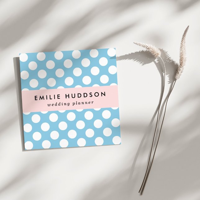 Blue Polka Dots, Polka Dot Pattern, Dots, Dotted Square Business Card (Creator Uploaded)