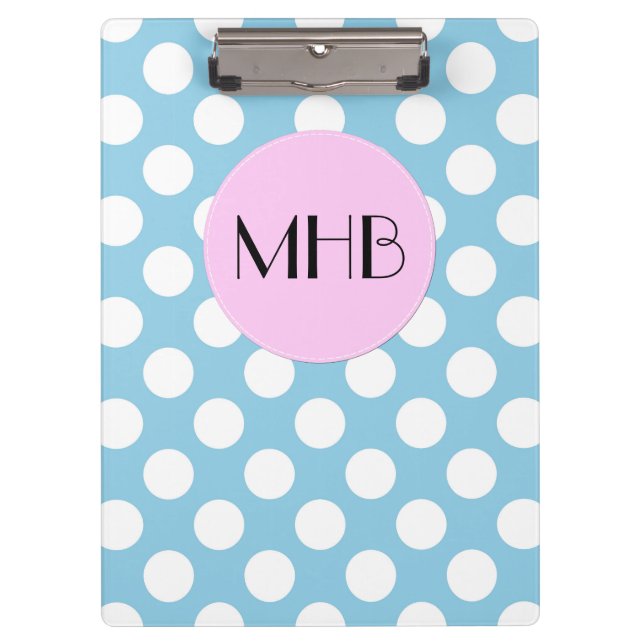Blue Polka Dots, Polka Dot Pattern, Monogram Clipboard (Front)