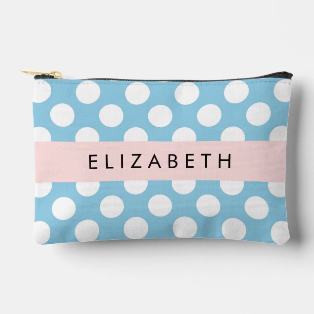Blue Polka Dots, Polka Dot Pattern, Your Name Accessory Pouch (Front)