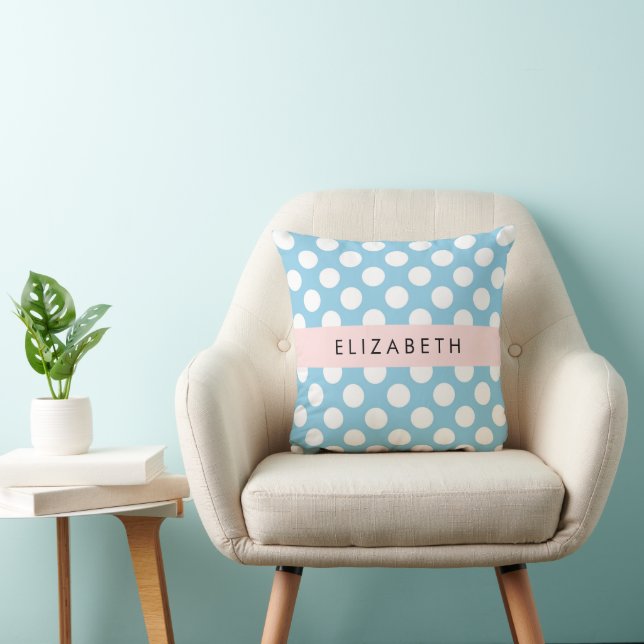 Blue Polka Dots, Polka Dot Pattern, Your Name Cushion (Chair)