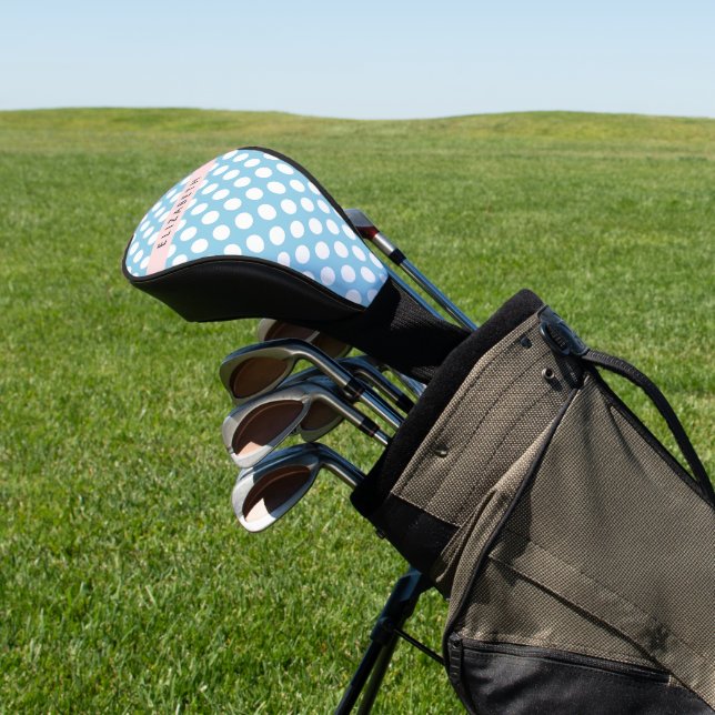 Blue Polka Dots, Polka Dot Pattern, Your Name Golf Head Cover (In Situ)