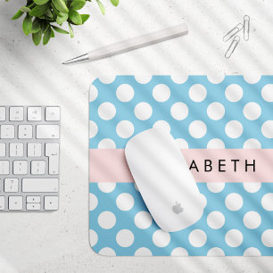 Blue Polka Dots, Polka Dot Pattern, Your Name Mouse Pad