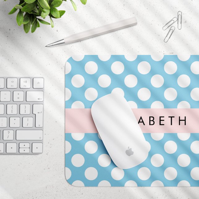 Blue Polka Dots, Polka Dot Pattern, Your Name Mouse Pad (Creator Uploaded)