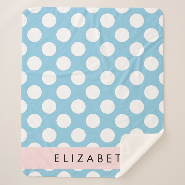 Blue Polka Dots, Polka Dot Pattern, Your Name Sherpa Blanket (Front)