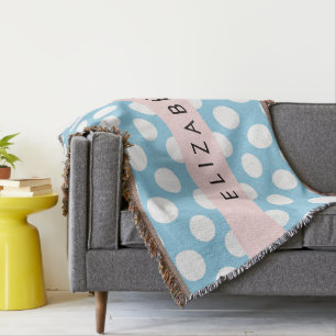 Blue Polka Dots, Polka Dot Pattern, Your Name Throw Blanket