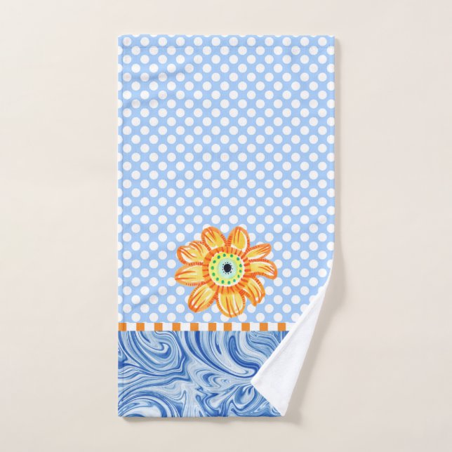 Blue Polka Dots Sunflower Hand Towel (Hand Towel)