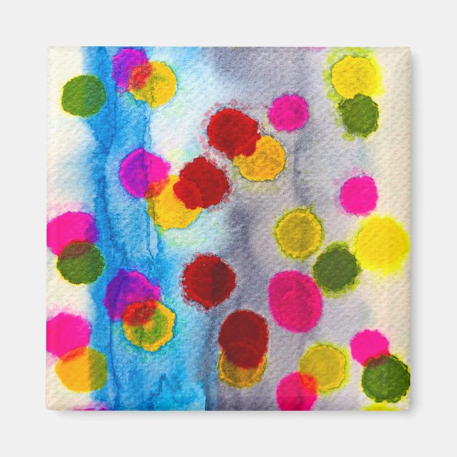 Blue polka dots watercolor abstract magnet (Front)