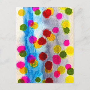 Blue polka dots watercolor abstract postcard