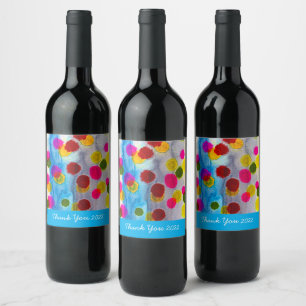 Blue polka dots watercolor abstract wine label