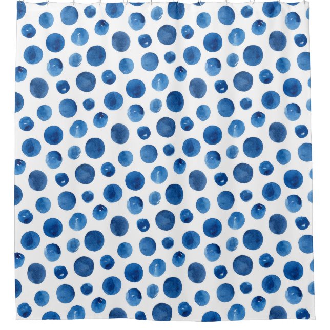 Blue polka dots. Watercolor navy geometric Shower Curtain (Front)