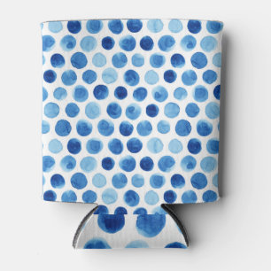 Blue polka dots, watercolor seamless pattern. can cooler