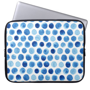 Blue polka dots, watercolor seamless pattern. laptop sleeve
