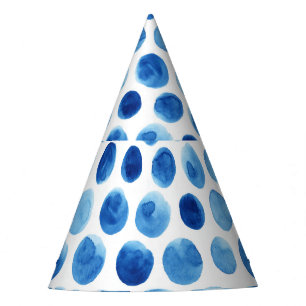 Blue polka dots, watercolor seamless pattern. party hat
