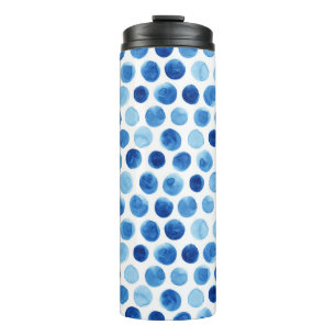 Blue polka dots, watercolor seamless pattern. thermal tumbler