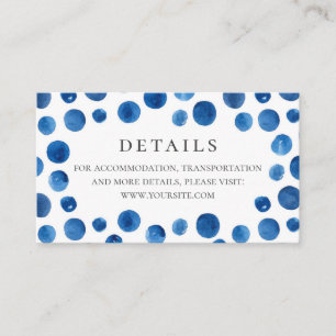 Blue polka dots wedding details. Watercolor navy Enclosure Card