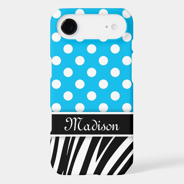 Blue Polka Dots Zebra Stripes Black Name Case-Mate iPhone Case (Back)