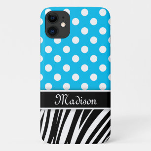 Blue Polka Dots Zebra Stripes Black Name Case-Mate iPhone Case
