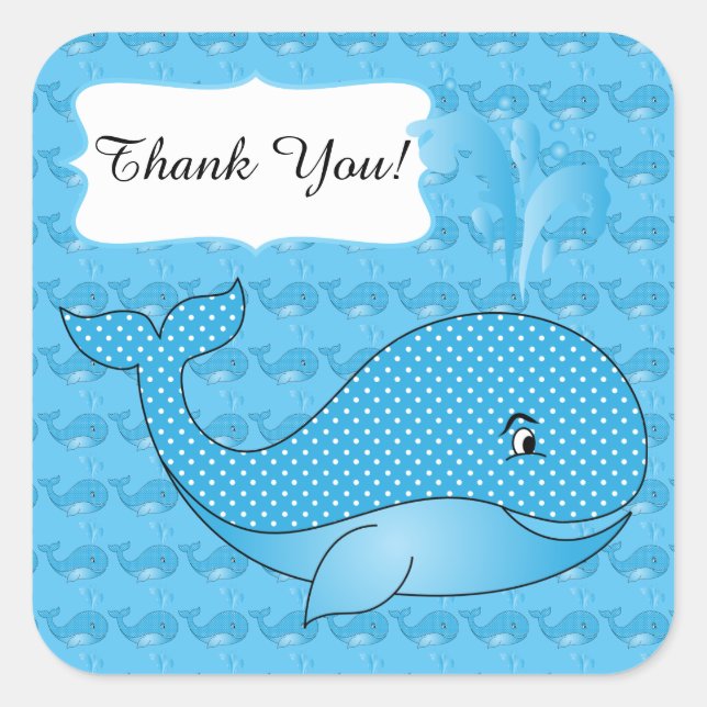 Blue Polka Dotted Baby Whale | DIY Text Square Sticker (Front)