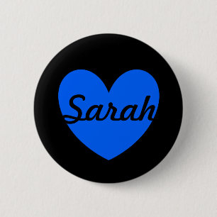 Blue polka hearts on black 6 cm round badge