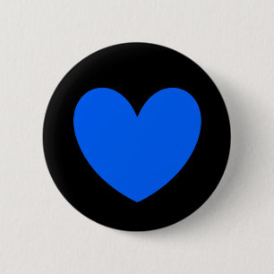 Blue polka hearts on black 6 cm round badge