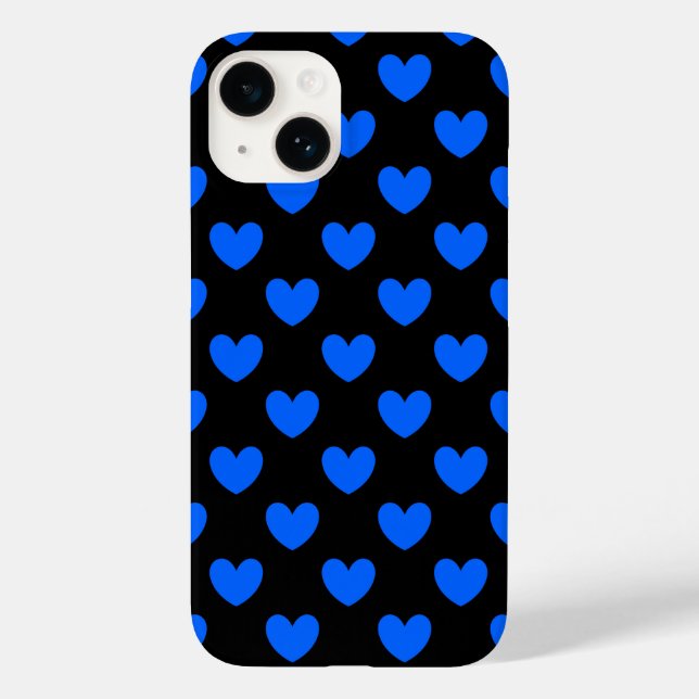 Blue polka hearts on black Case-Mate iPhone case (Back)