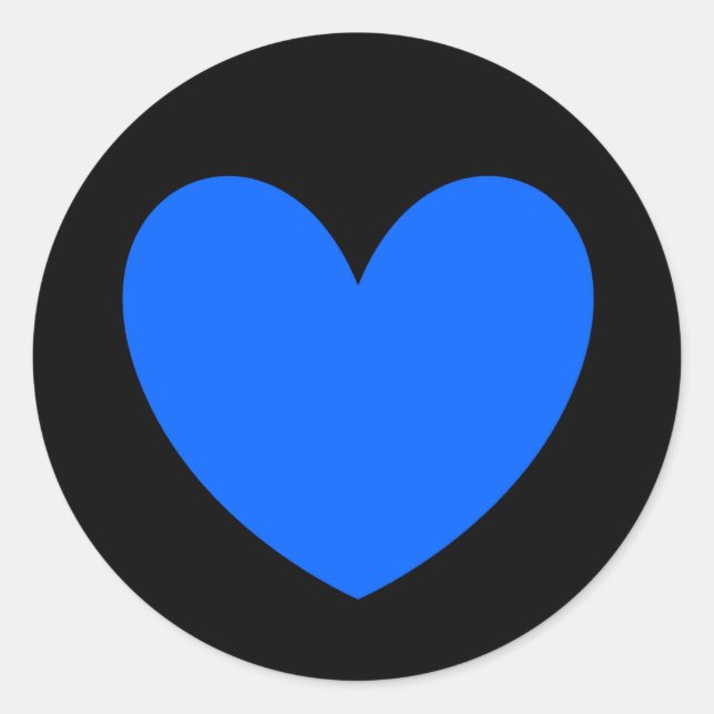 Blue polka hearts on black classic round sticker (Front)