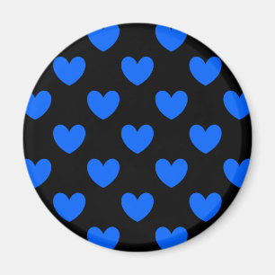 Blue polka hearts on black magnet