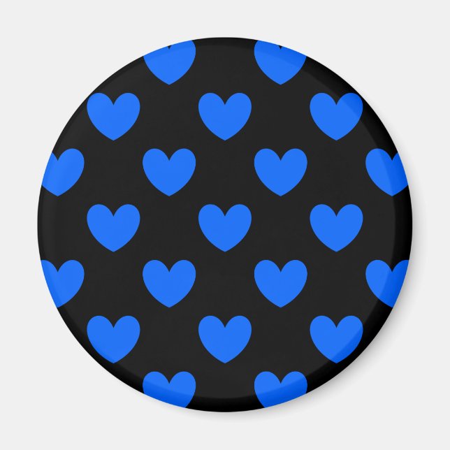 Blue polka hearts on black magnet (Front)