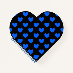 Blue polka hearts on black notebook