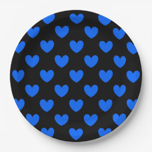 Blue polka hearts on black paper plate