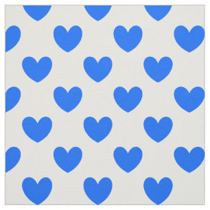 Blue polka hearts on white fabric
