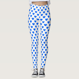 Blue polka hearts on white leggings