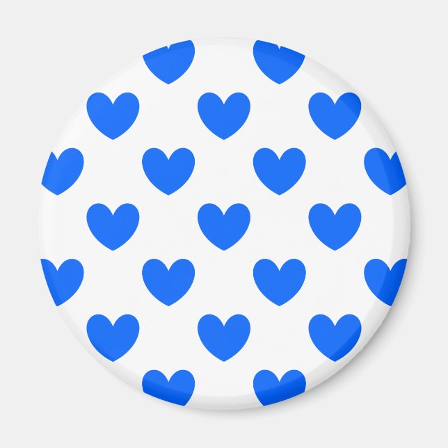 Blue polka hearts on white magnet (Front)