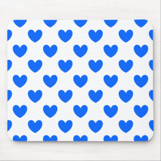 Blue polka hearts on white mouse pad