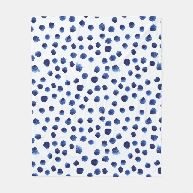Blue Polka: Watercolor Dot Seamless. Fleece Blanket (Front)